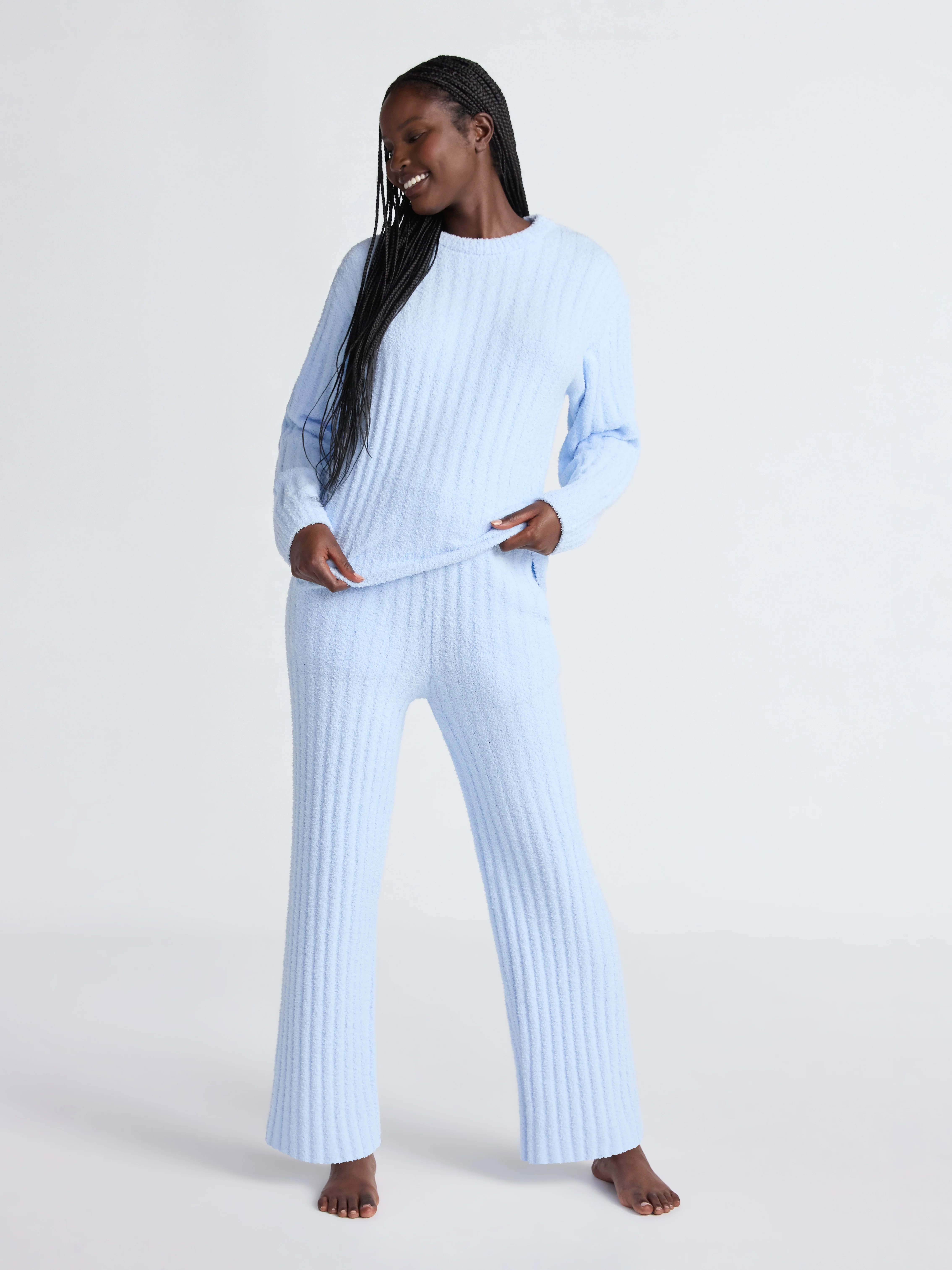 Joyspun Women's Cozy Ribbed Crewneck Top and Wide-Leg Pants Set, 2-Piece, Sizes XS-3X | Walmart (US)