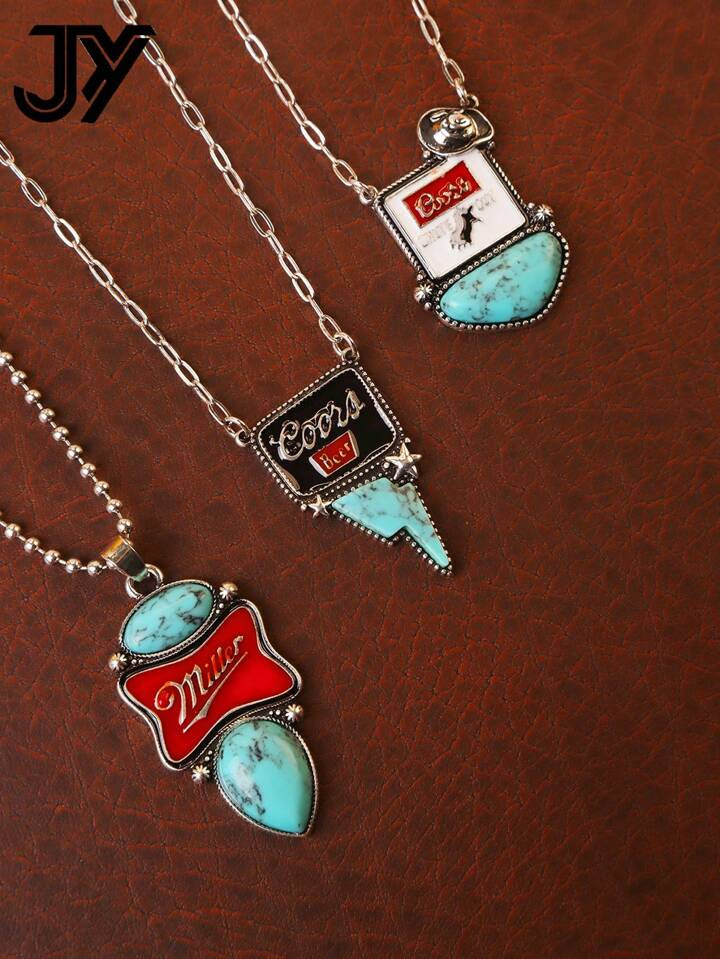 1pc Western Cowboy Vintage Style Turquoise Enamel Craft Oil Drop Pendant Necklace Unisex | SHEIN