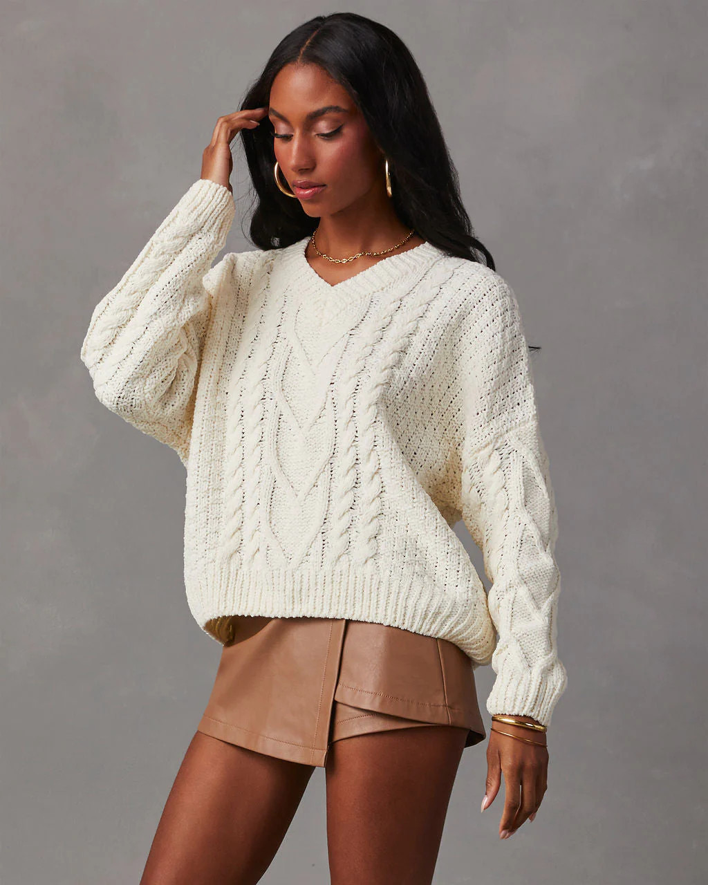 Corey Relaxed Cable Knit Sweater | VICI