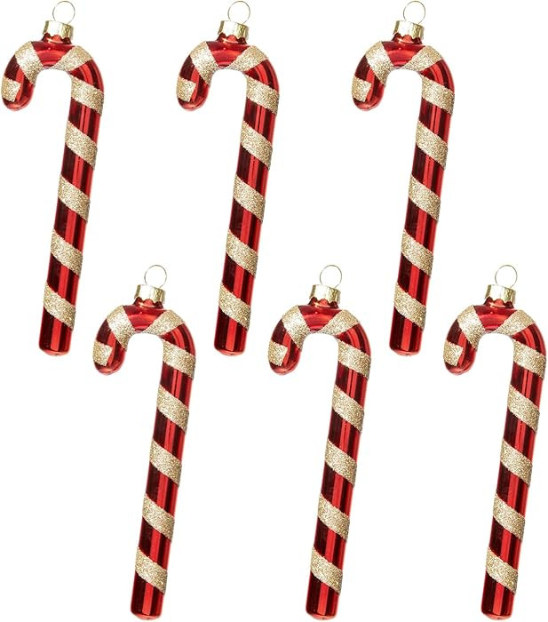 WDS WONDROUS Candy Cane Christmas Decorations Set of 6 – Red White Glass Christmas Candies Orna... | Amazon (US)