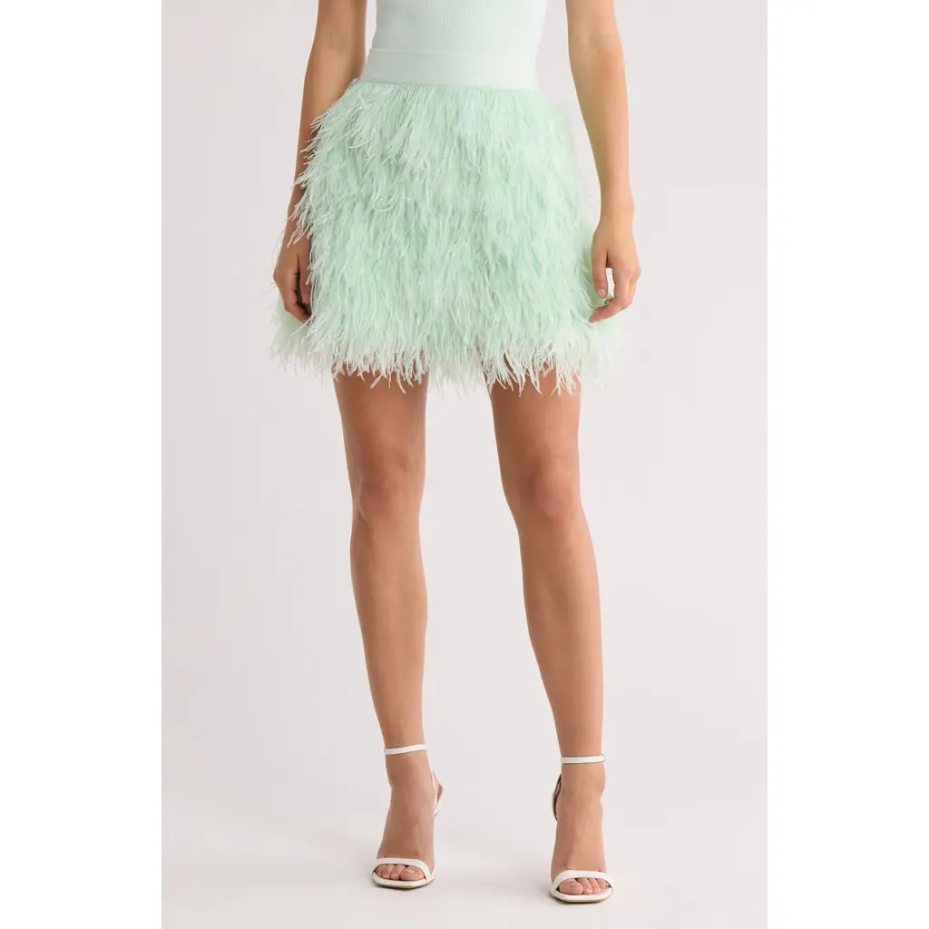 Alice + Olivia Cina Feather Miniskirt in Sea Spray at Nordstrom Rack, Size 6 | Nordstrom Rack