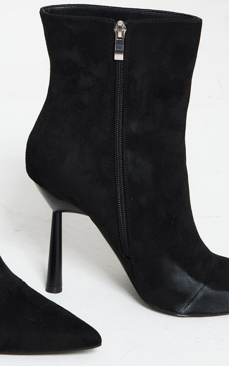 Black Faux Suede Point Toe Heeled Ankle Boots | PrettyLittleThing UK