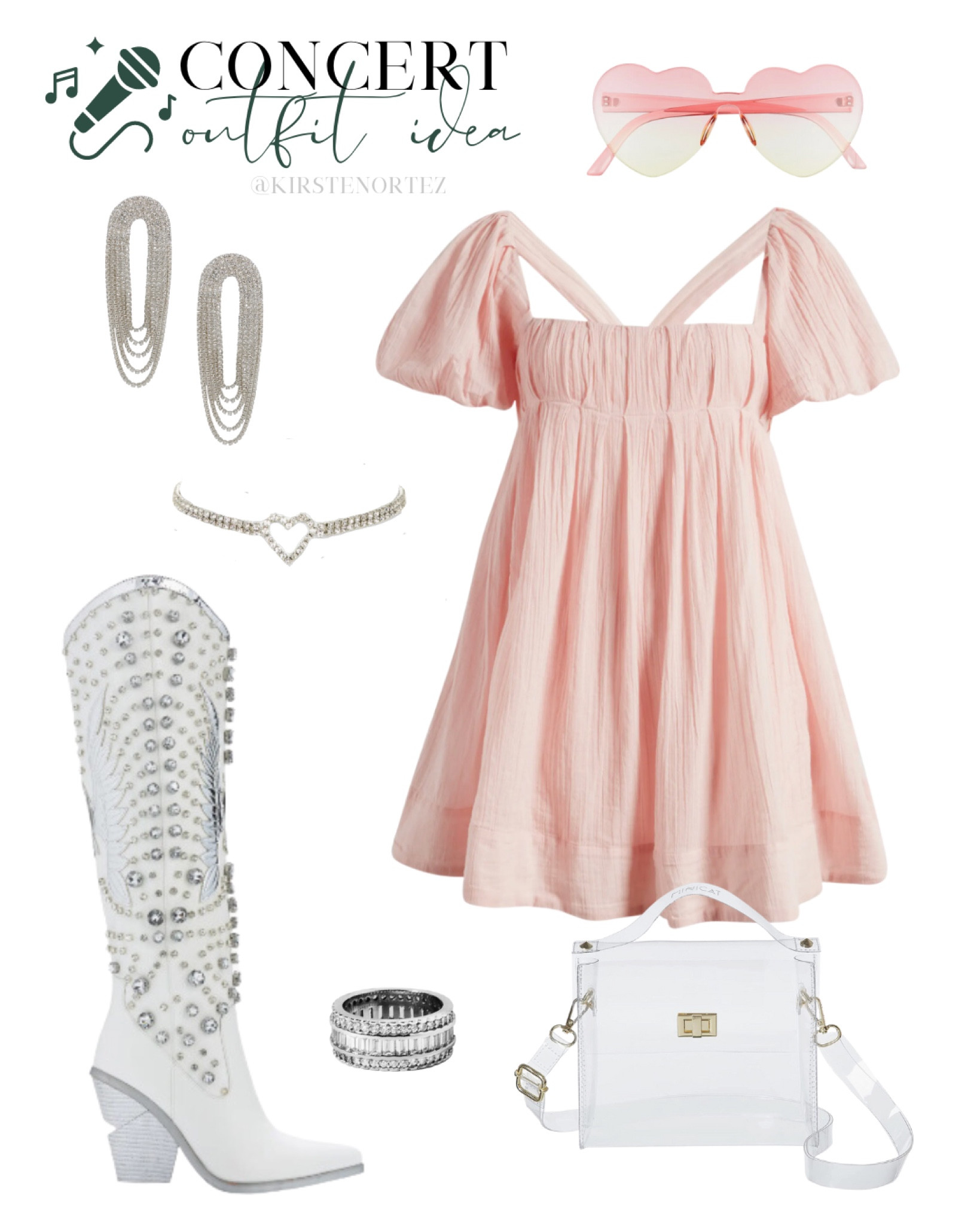 Concert outfit idea, concert outfit inspo, eras tour outfit idea, Taylor swift eras tour outfit idea, eras tour outfit, eras tour ourfits, Taylor swift concert outfit idea, sundress, studded cowboy boots, tall cowboy boots, silver jewelry, concert bag, clear bag

#LTKFestival #LTKshoecrush #LTKitbag