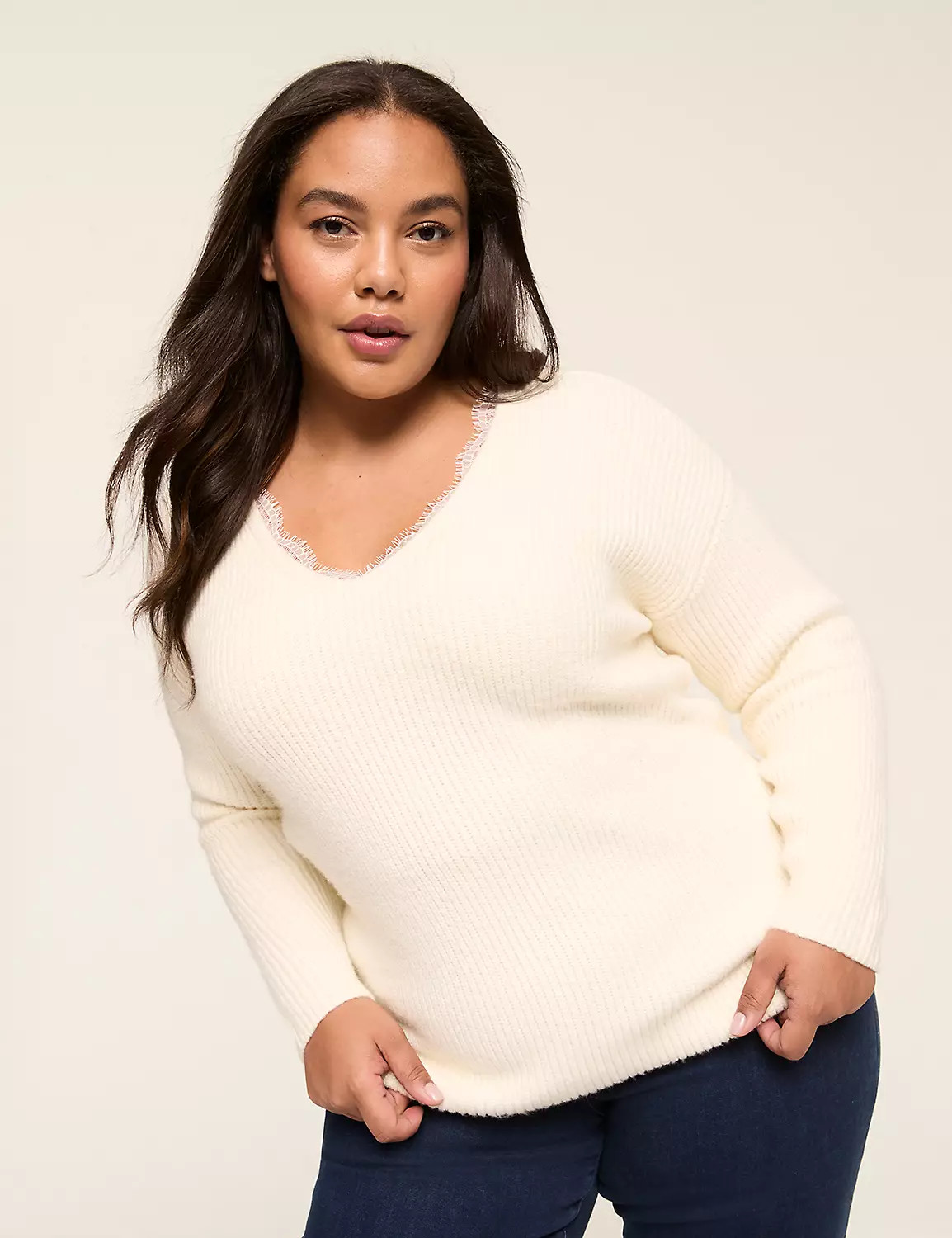 Lace-Trim V-Neck Sweater | Lane Bryant (US)
