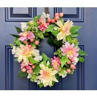 Spring Door Wreath, Decor, Summer Floral Gift For Her, Mother's Day Gift, Housewarming | Etsy (US)