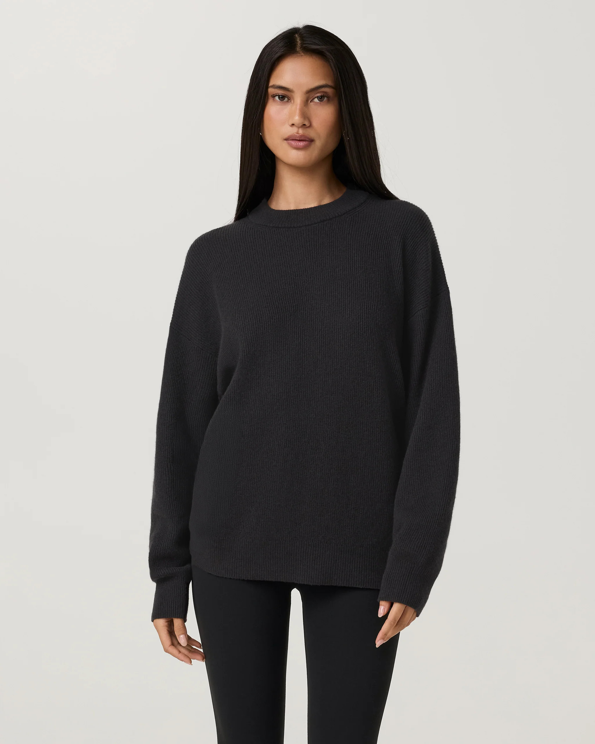 Vuori Émilie Cashmere Oversized Rib Crew Neck T-Shirt | Vintage Black | XXL | Vuori Clothing (US & Canada)