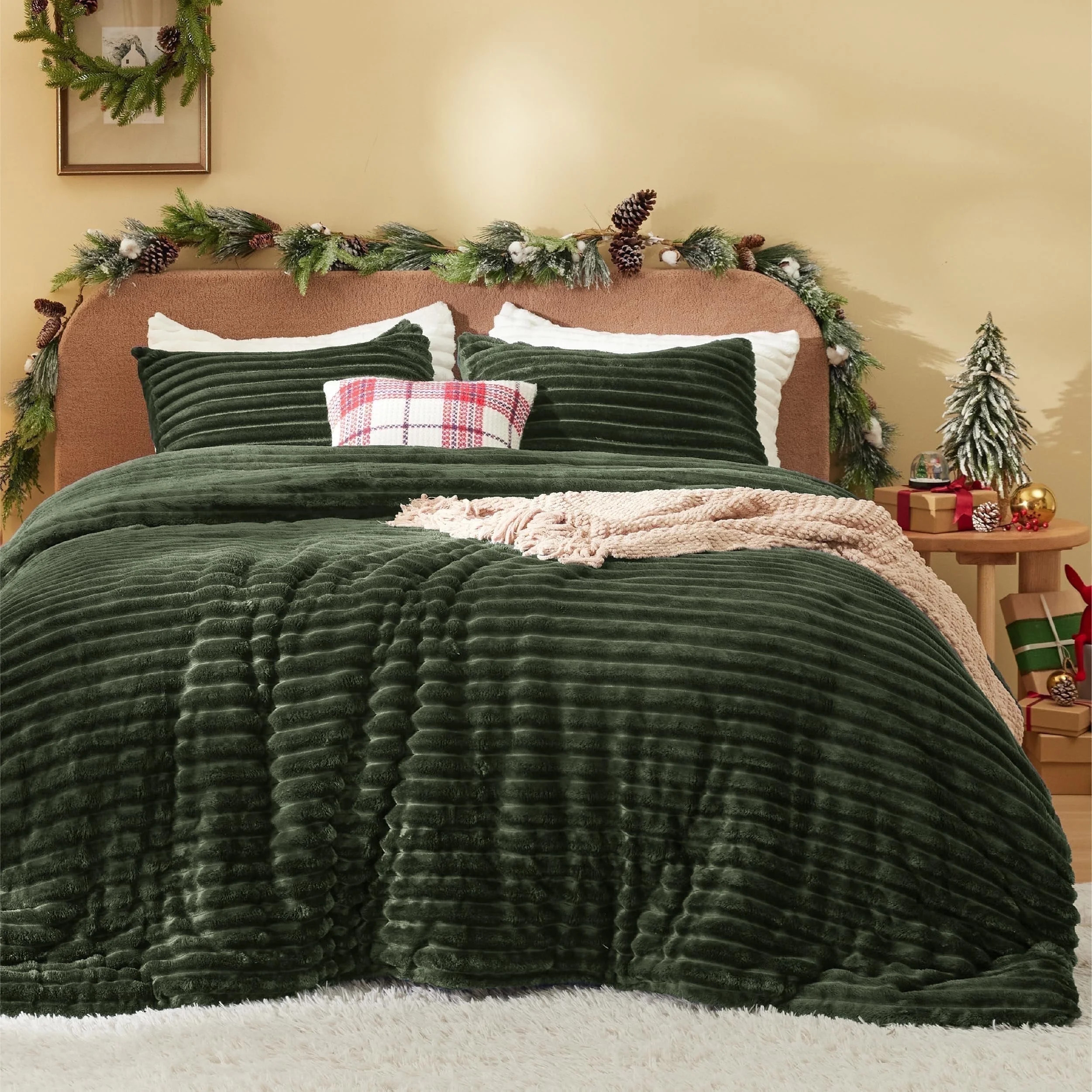 U by Bedsure 3 Pieces Fluffy Queen Comforter Set, Super Soft Faux Fur Bronze Green Bedding Set, 1... | Walmart (US)