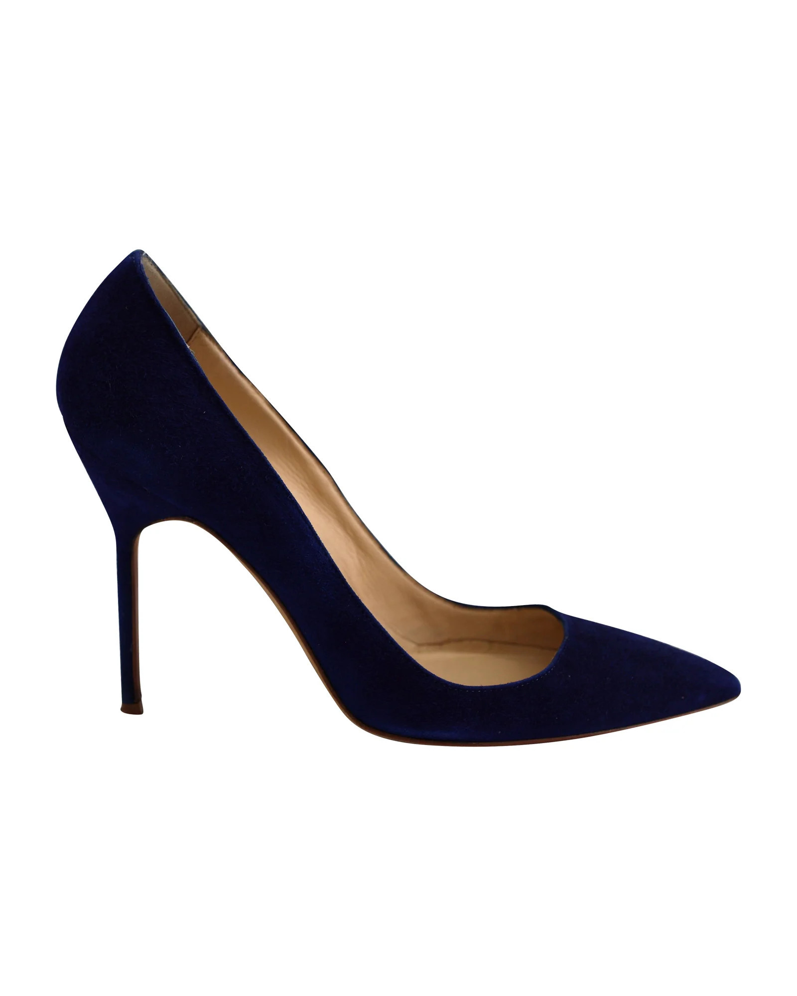 Manolo Blahnik BB Pointed Pumps in Navy Blue Suede | Shop Simon