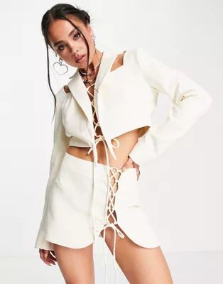 Kyo The Brand lace up tie front mini skirt in cream - part of a set | ASOS (Global)