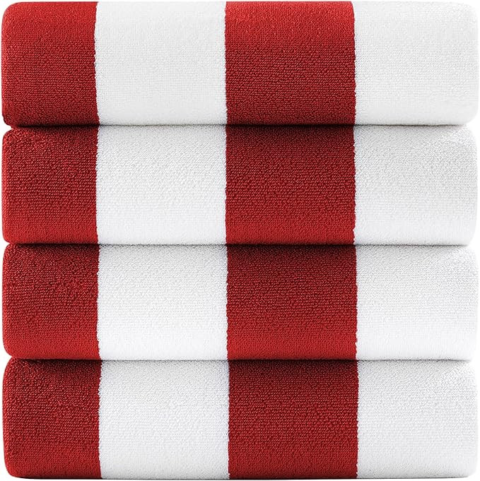 Connoisseur Cabana Stripe Pool & Beach Towel - 2-Inch Red Striped Design, 100% Absorbent Hotel-Qu... | Amazon (US)
