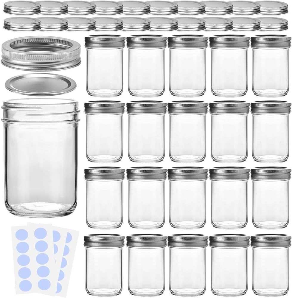 KAMOTA Mason Jars, 8 oz Glass Jars With Regular Lids and Bands, Ideal for Jam, Honey, Wedding Fav... | Amazon (US)