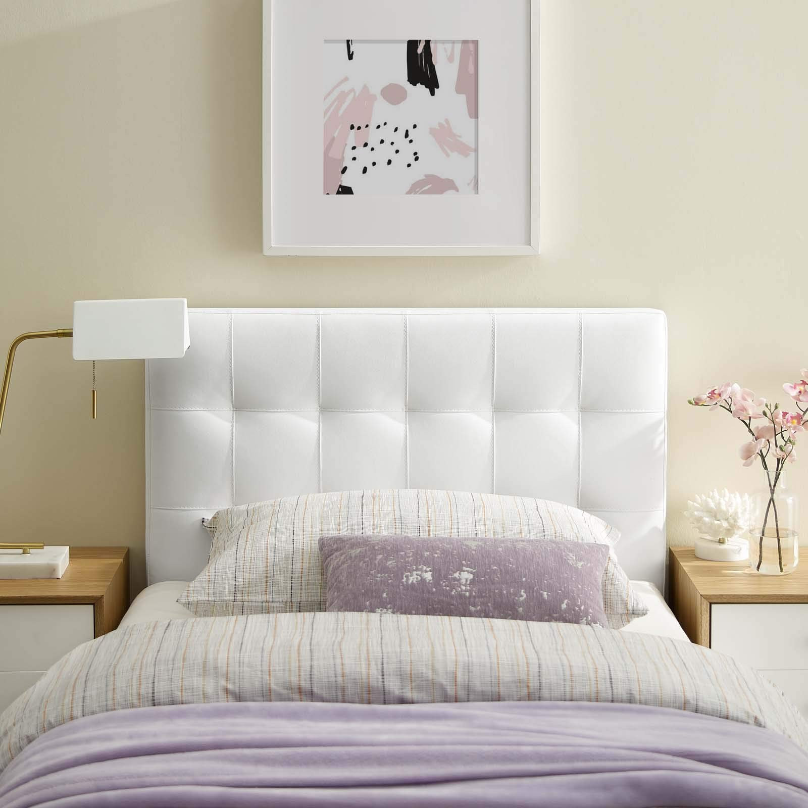 Modway Lily Tufted Faux Leather Upholstered Twin Headboard in White | Amazon (US)