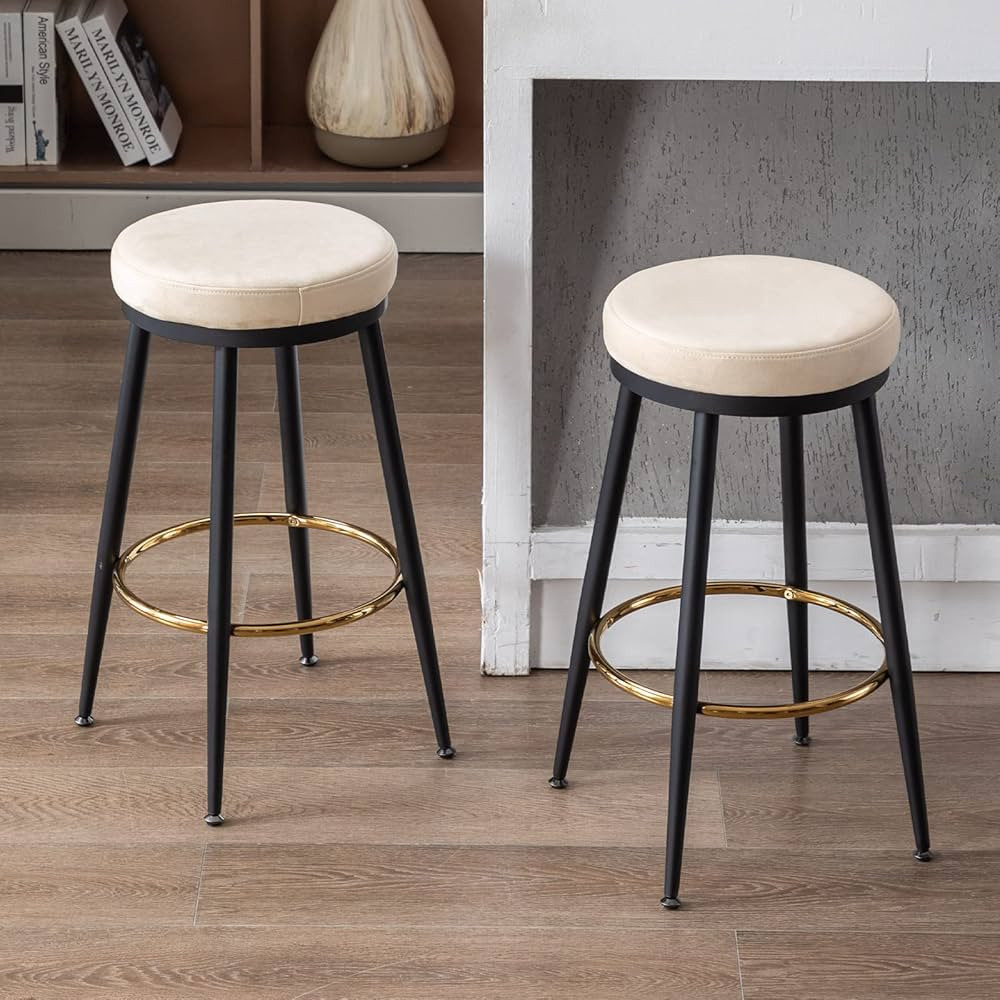 Janoray Round Counter Height Bar Stools Set of 2 Modern Metal Barstools with Gold Footrest and Bl... | Amazon (US)