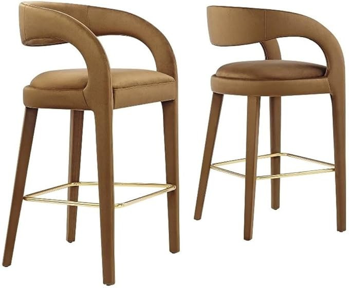 Modway EEI-6569-BRN-GLD Pinnacle Performance Velvet Bar Stool Set of Two, Brown Gold | Amazon (US)