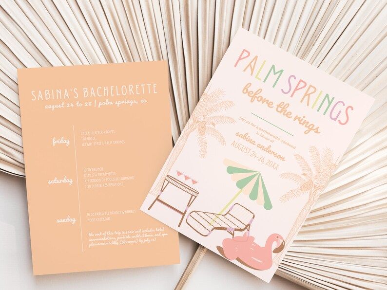 Palm Springs Bachelorette Invitation and Itinerary Template, 70s Desert Bach Party Theme Invite, ... | Etsy (US)