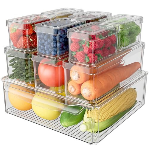 SpaceHacks 10 Pack Refrigerator Organizer Bins Stackable with Lids, Clear Fridge Organizers and Storage, Kitchen Organizer Storage Containers for Fruit, Produce, Food, Vegetables | Amazon (US)