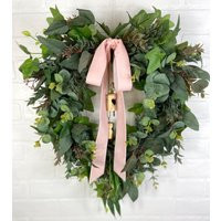 Valentine Heart Shaped Wreath, Elegant Cascading Wreath, Pretty Valentines Day Wreath, Greenery Wreath, Eucalyptus Door Wreath, Wreath With Bells | Etsy (US)