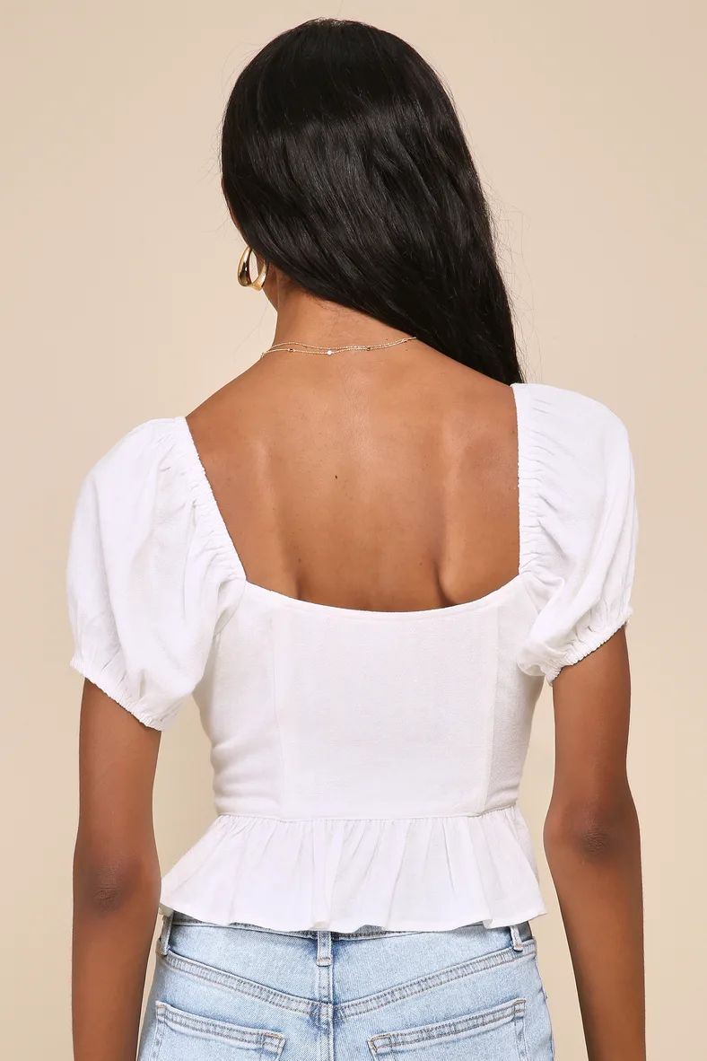 Profoundly Precious White Linen Puff Sleeve Bustier Top | Lulus