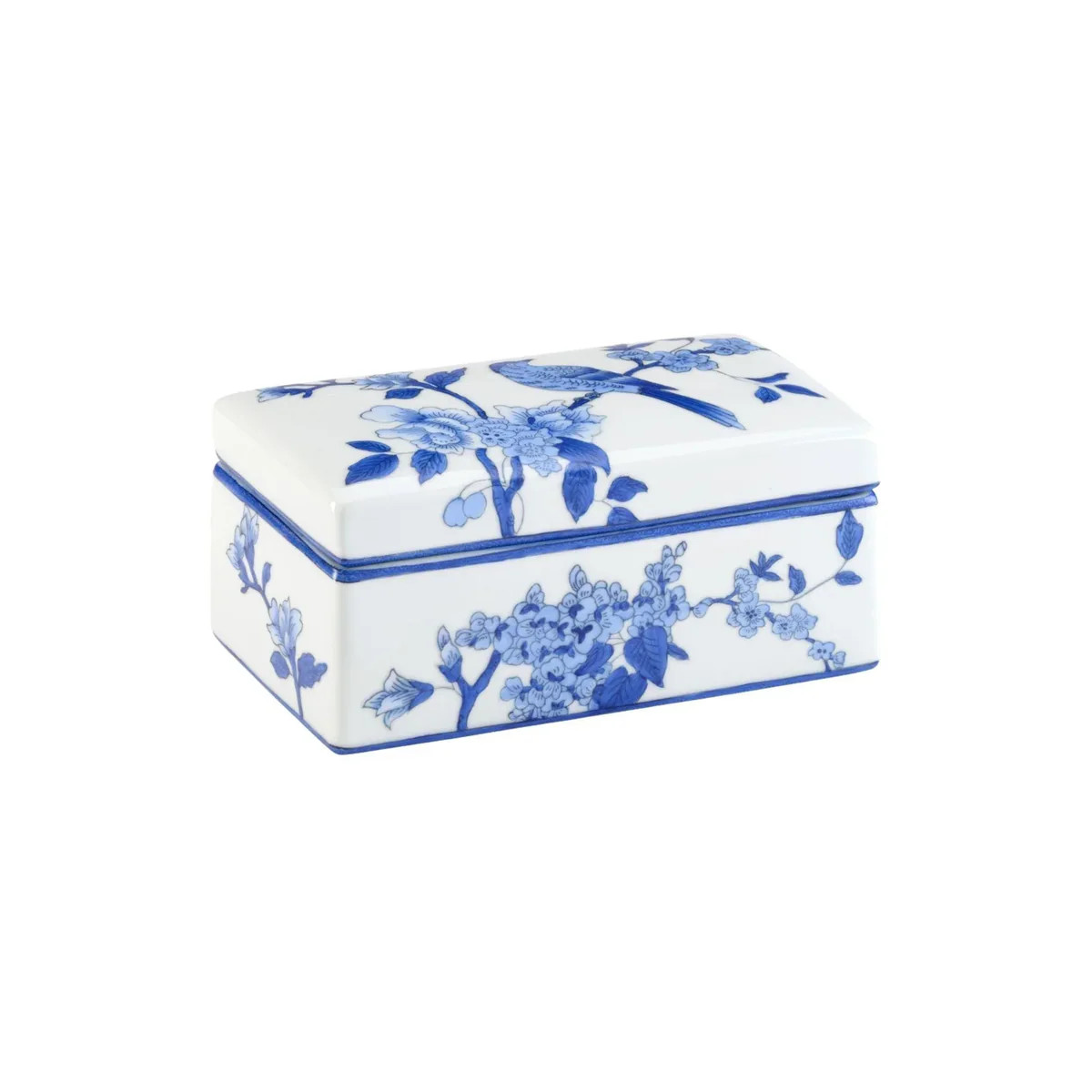Blue And White Porcelain Decorative Box With Bird Design | The Well Appointed House, LLC