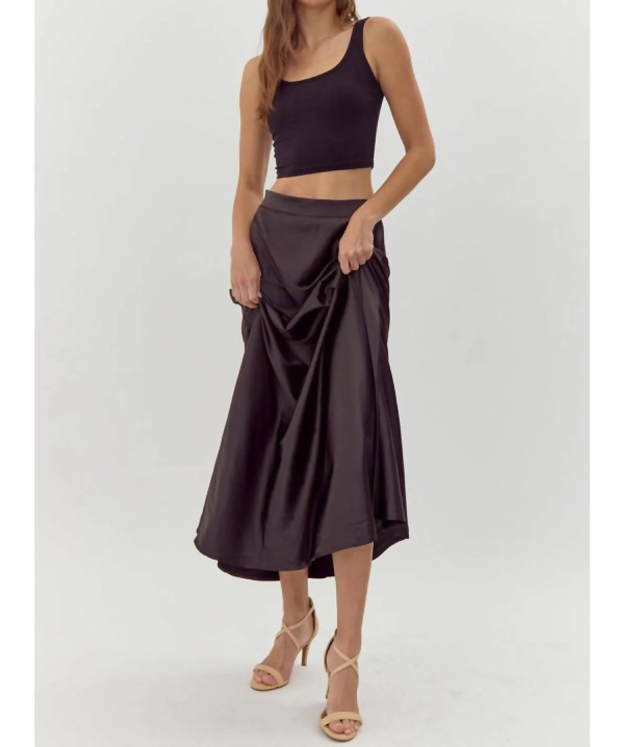 Black Satin Midi Skirt | Shop Simon