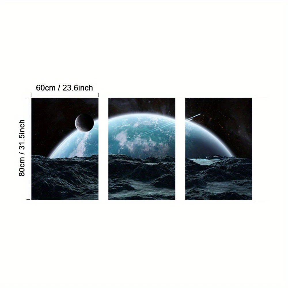 2d Flat 3pcs Wrap Canvas Painting, Moon Earth Space Theme, Suitable for Living Room, Bedroom, Bat... | Temu Affiliate Program