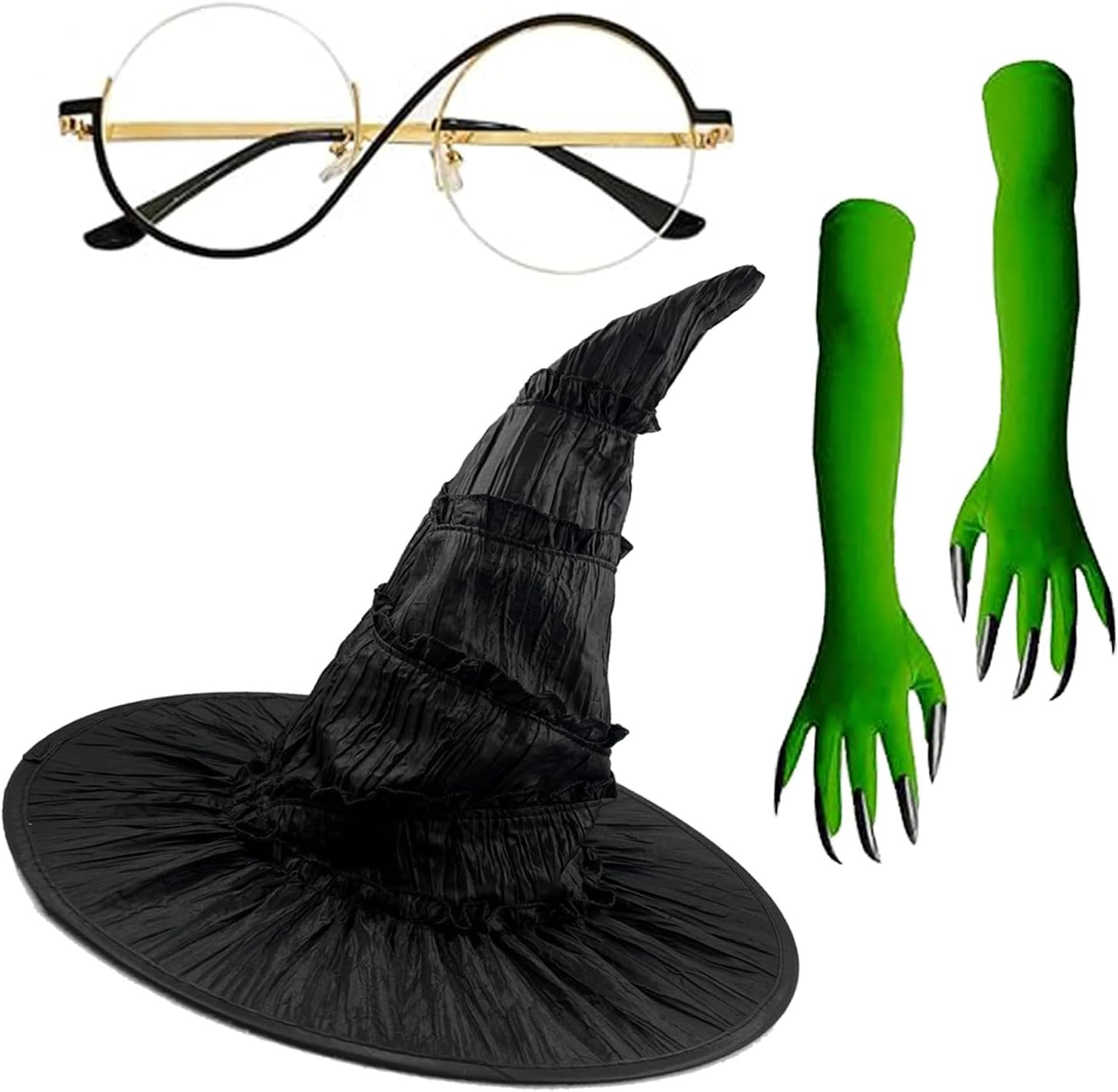 Eelphabbaa Halloween Witch Costume Set-Witch Hat&Green Claw Gloves&Glasses,Costume Accessories for Wizard Cosplay | Amazon (US)