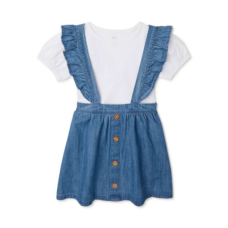 Wonder Nation Baby and Toddler Girls’ Pinafore Dress, 2-Piece Outfit Set, Sizes 2M-5T | Walmart (US)