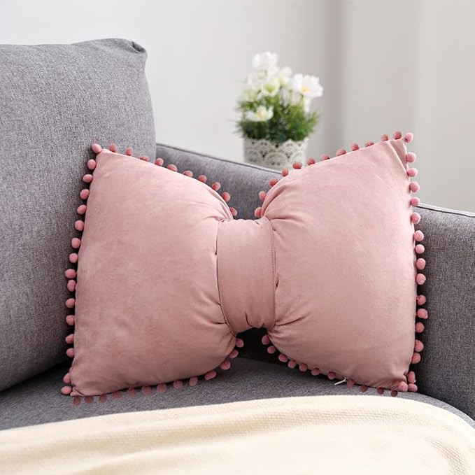 YDBDAT Boho Decorative Throw Pillow Covers with Pom Poms Soft Velvet Pillow Cases Bow Lumbar Pill... | Amazon (US)