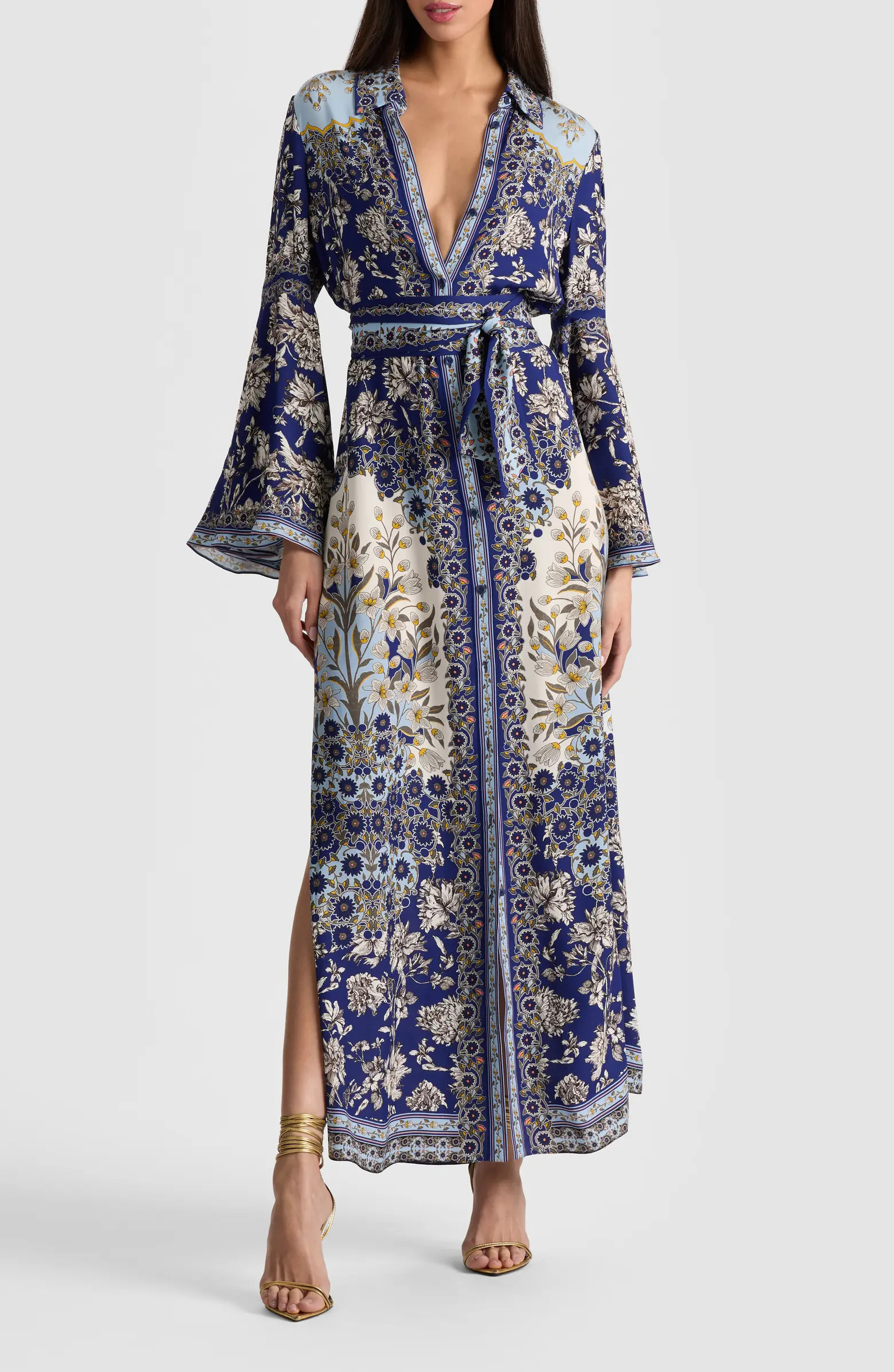 Alice + Olivia Chassidy Mixed Tapestry Print Long Sleeve Maxi Shirtdress | Nordstromrack | Nordstrom Rack