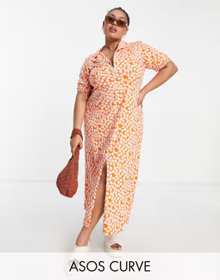 ASOS DESIGN Curve ultimate midi tea dress in red daisy print  | ASOS | ASOS (Global)