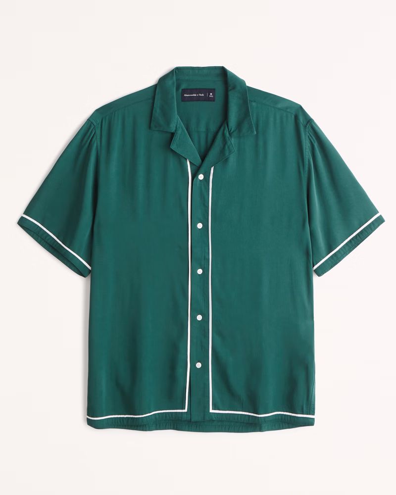 Abercrombie & Fitch Men's Tennis Camp Collar Button-Up Shirt in Green - Size S | Abercrombie & Fitch (US)