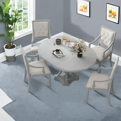 Extendable Dining Table Set With Wood Finish, Rustic Farmhouse Style For Kitchen And Dining | Wayfair North America