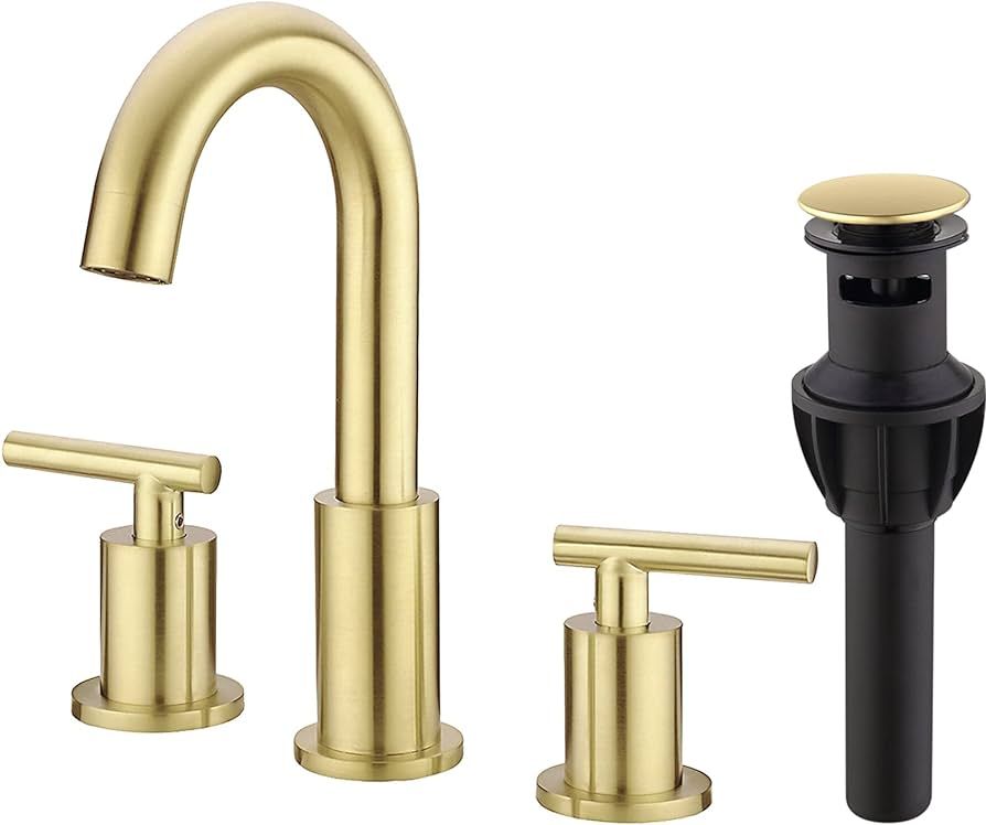 TRUSTMI 2 Handle 8 Inch Brass Bathroom Sink Faucet 3 Hole Widespread with Valve and cUPC Water Su... | Amazon (US)