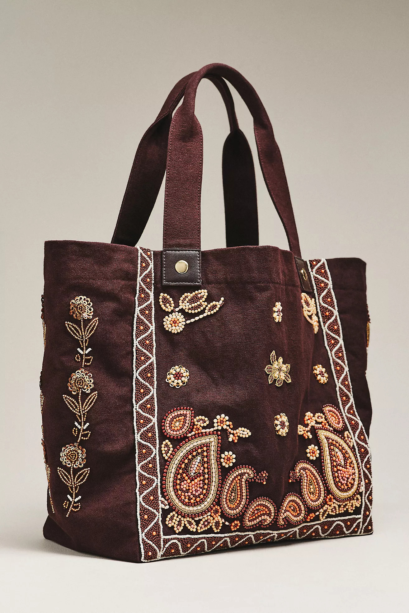 By Anthropologie Beaded 100% Cotton Canvas Tote Bag | Anthropologie (US)