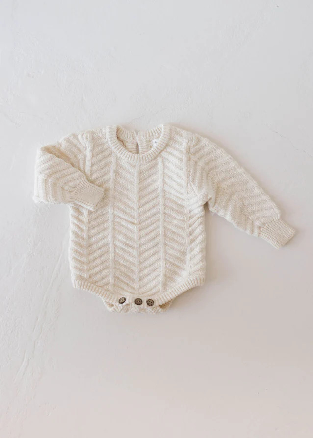 Ivory | Herringbone Knit Long Sleeve Romper | Forever French