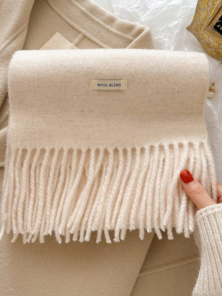 2025 Korean Style Solid Color Tassel Winter Scarf, Warm Knitted Scarf For Women, High-Quality Autumn/Winter For Dress | SHEIN