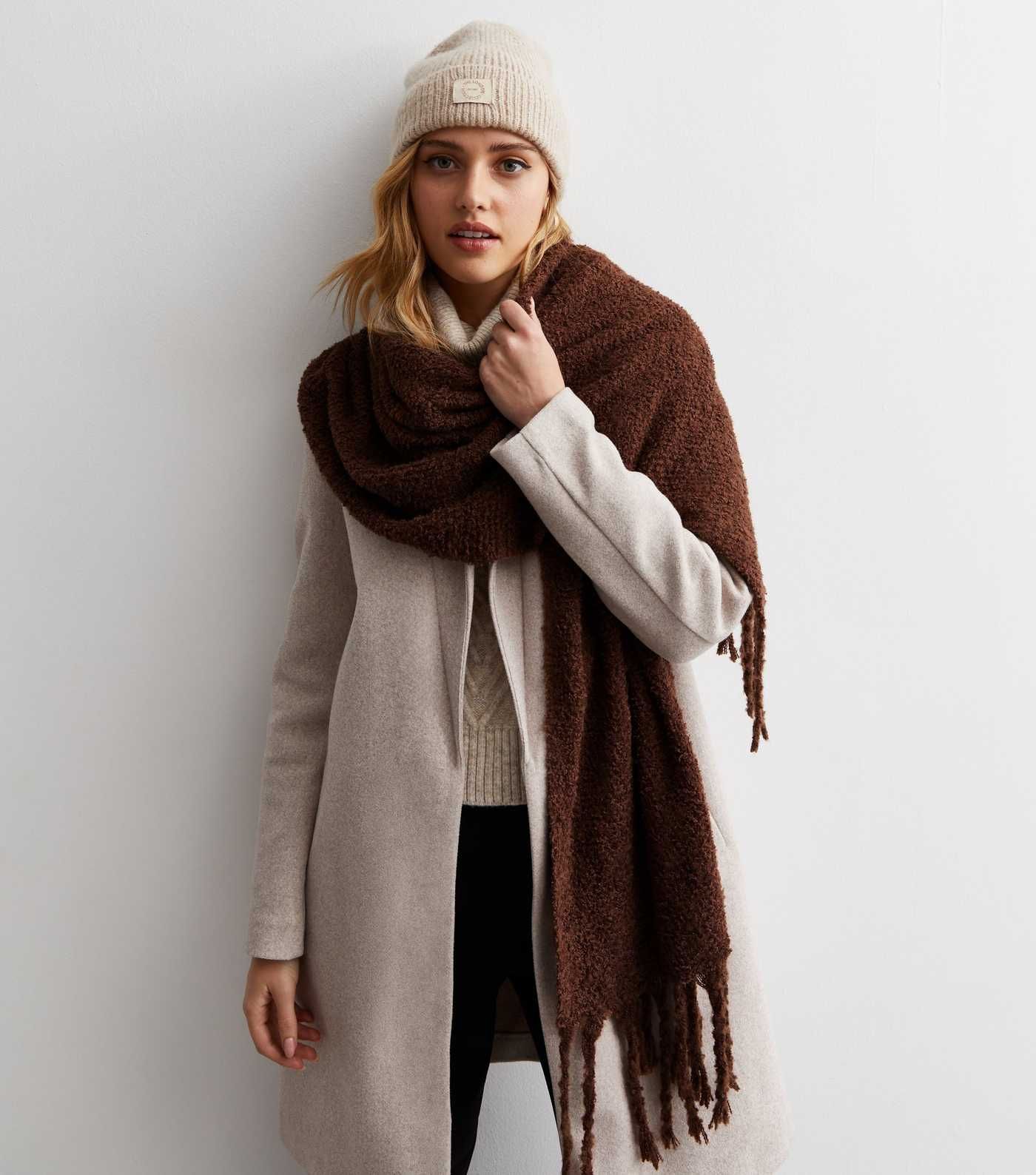 Dark Brown Soft Knit Tassel Scarf | New Look | New Look (UK)