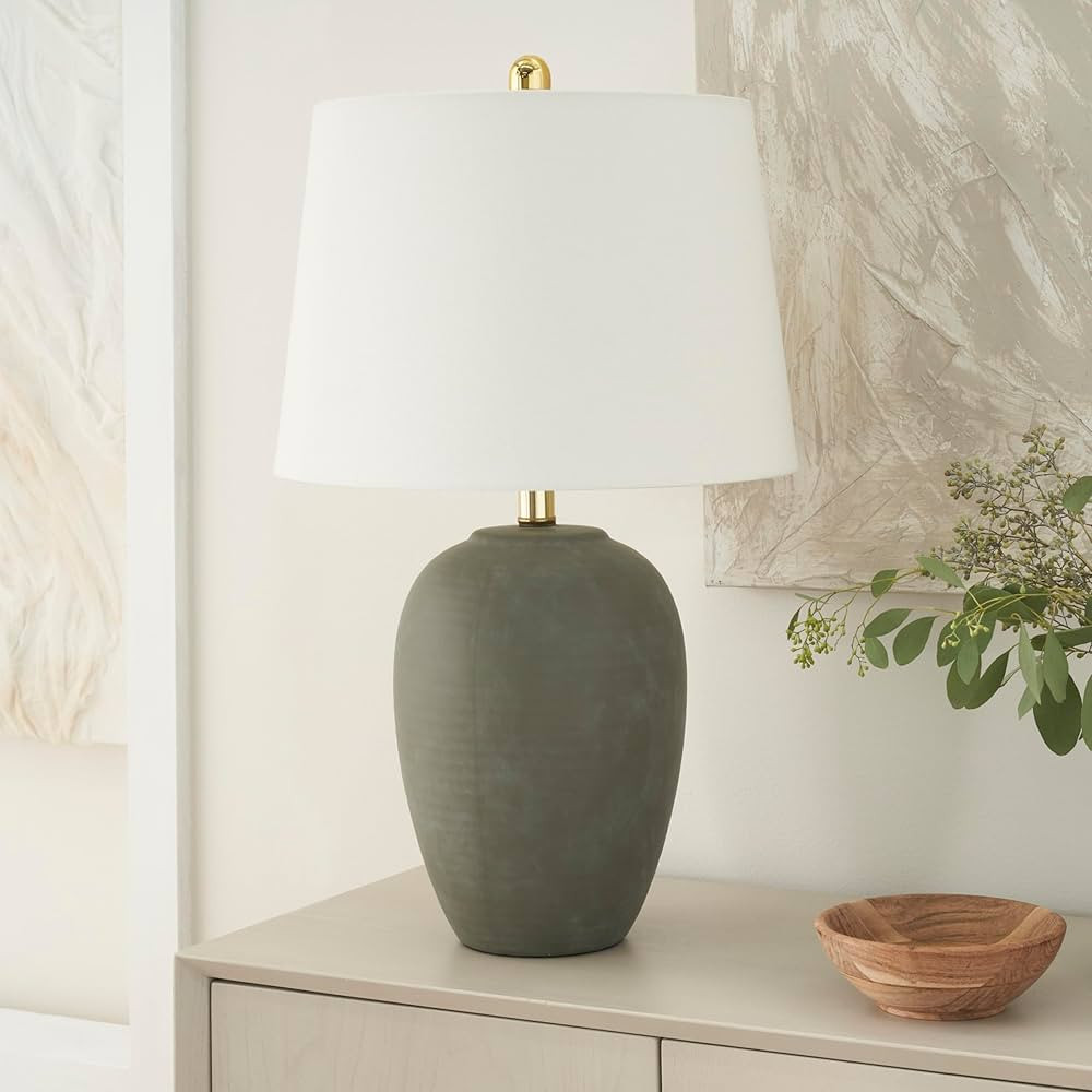 Nourison 23" Olive Green Rustic Ceramic Jar Table Lamp for Bedroom, Living Room, Dining Room, Off... | Amazon (US)