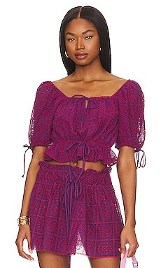 Ganni Broderie Anglaise Cropped Top in Sparkling Grape from Revolve.com | Revolve Clothing (Global)