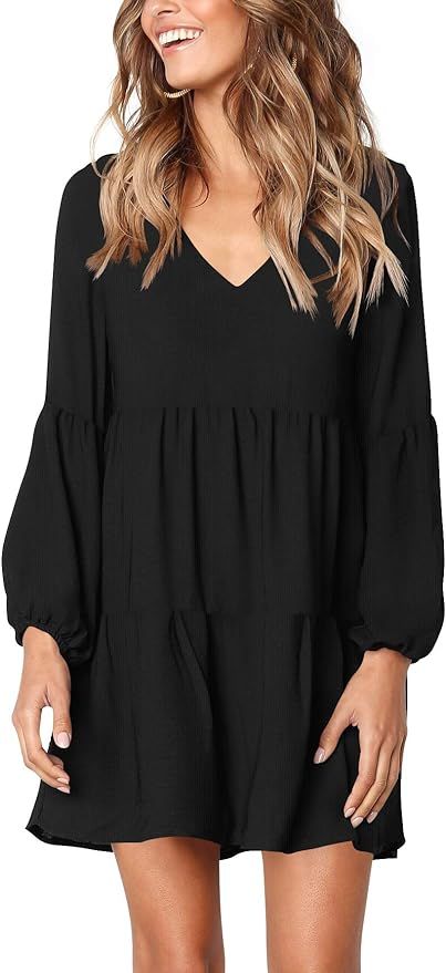 Amoretu Women's Tunic Dresses V Neck Long Sleeve Shift Swing Dress Black XL at Amazon Women’s C... | Amazon (US)