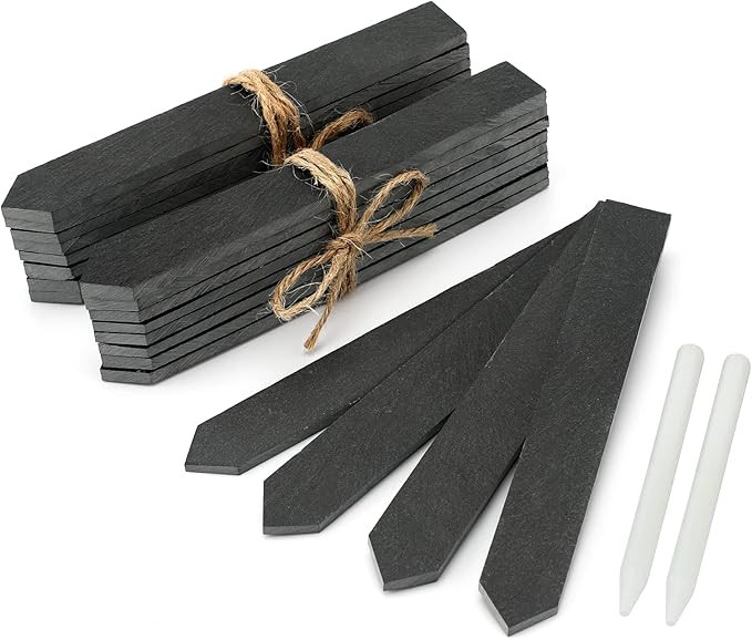 KINGLAKE 20Pcs Slate Plant Labels and Talcum Pen, Natural Slate Plant Markers Labels for Outdoor ... | Amazon (UK)