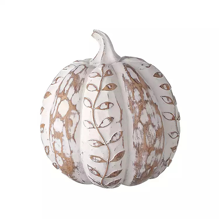 White Carved Leaf Pumpkin Statue | Kirkland's Home