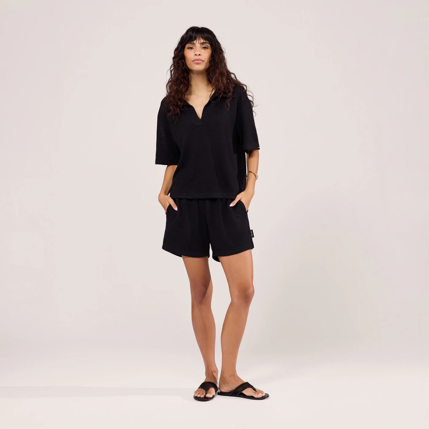 Lightweight Collared Knit Set | Black | LOVALL