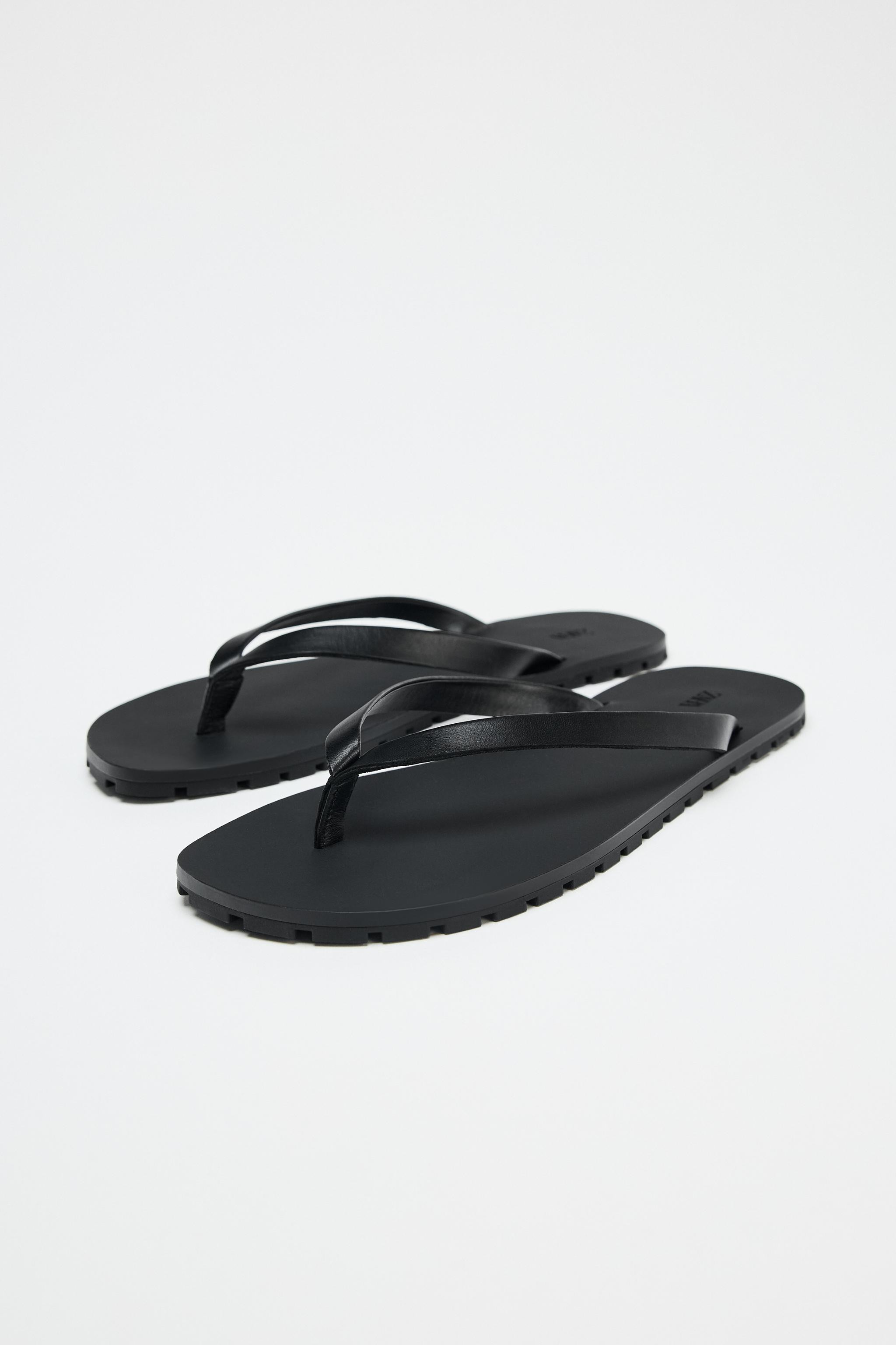 LEATHER SANDALS WITH RUBBER SOLE | Zara US