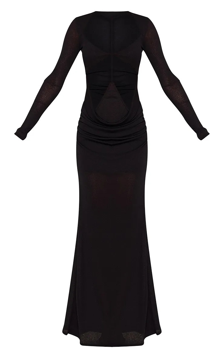 Noir Robe Maxi Drapée À Détail Coupe Petite Et Découpe Frontale | PrettyLittleThing (FR)