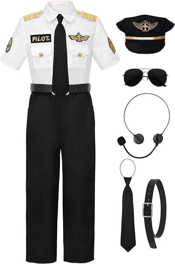 ReliBeauty Pilot Costume for Kids with Accessories Airline Captain pilot Costume Dress up Career ... | Amazon (US)
