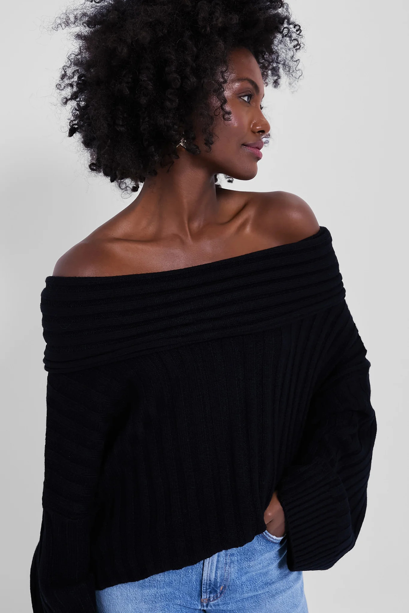 Black Oversized Off the Shoulder Sweater | Tuckernuck (US)