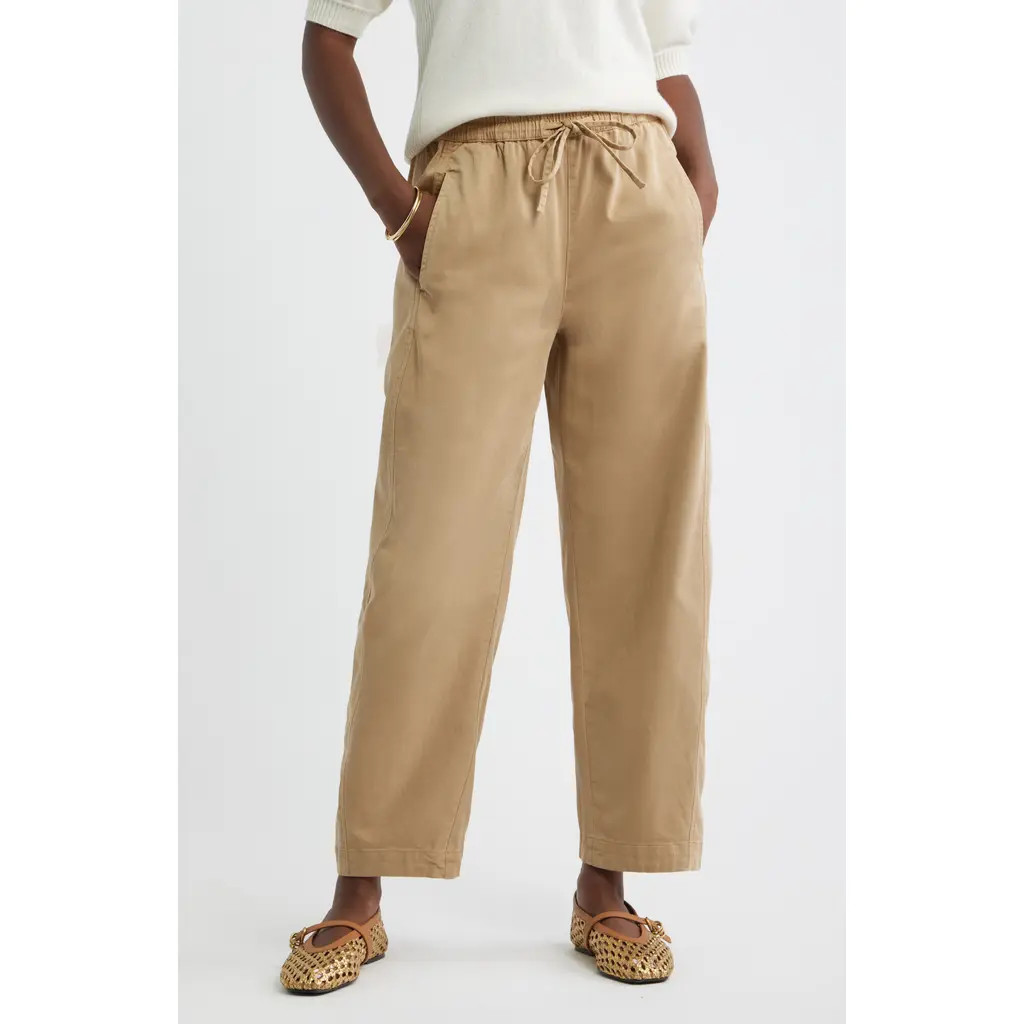 caslon(r) Pull On Barrel Leg Ankle Pants in Tan Tannin at Nordstrom, Size Xx-Small | Nordstrom