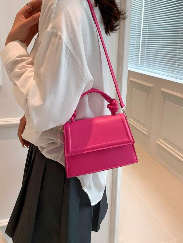 Mini Square Bag Pink Adjustable-strap Snap Button PU | SHEIN