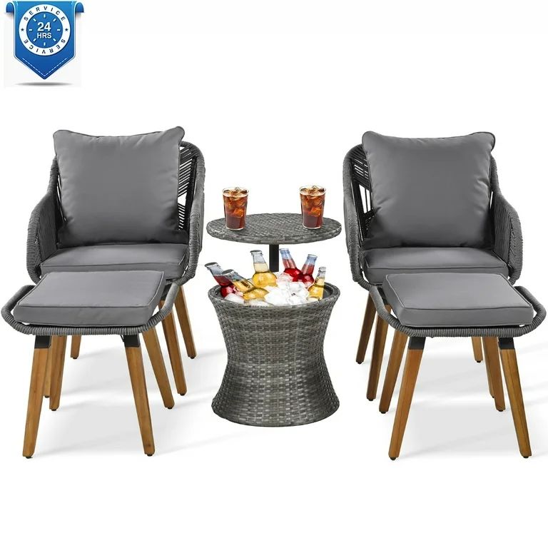 5 Pieces Patio Furniture Set, Outdoor Patio Conversation Set with Cooler Bar Table, Luxurious Bis... | Walmart (US)